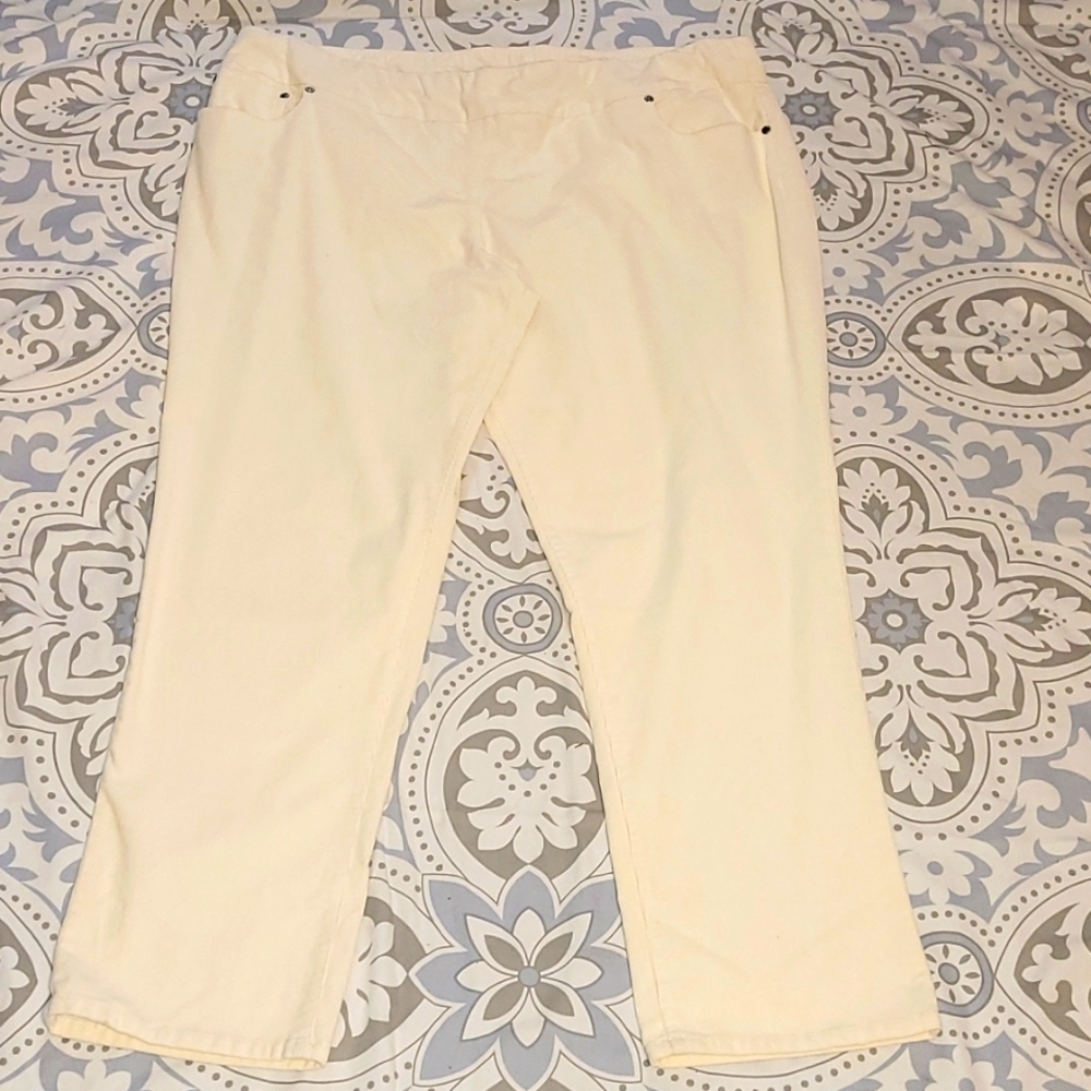 Slimsation Pants NWT 22W Cream Corduroy Straight Leg Stretch Tummy Control Fall